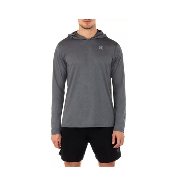 Men's Hurley UPF 50 Icon Palms Hybrid Hooded Long Sleeve Shirt Gray Medium - Picture 1 of 8
